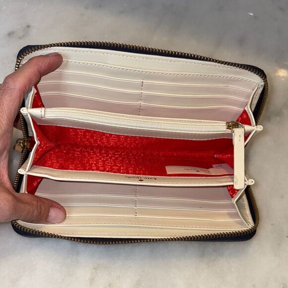 Kate Spade Wallet Leather Multicolor Striped Canvas Full Zip Continental Wallet - Picture 15 of 16